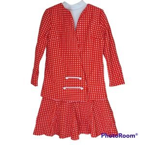 Vintage 70s Julie Miller High Neck Drop Waist 2 PC Polka Dot Dress Suit (REPAIR)